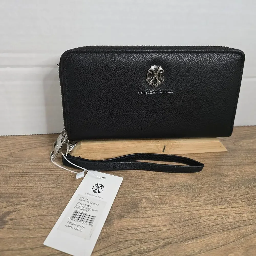 CXL by Christian Lacroix Brandy Pebble Double Zipper Wallet Black NWT